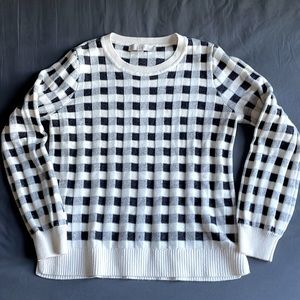 Loft on trend Navy Gingham crewneck sweater petite M